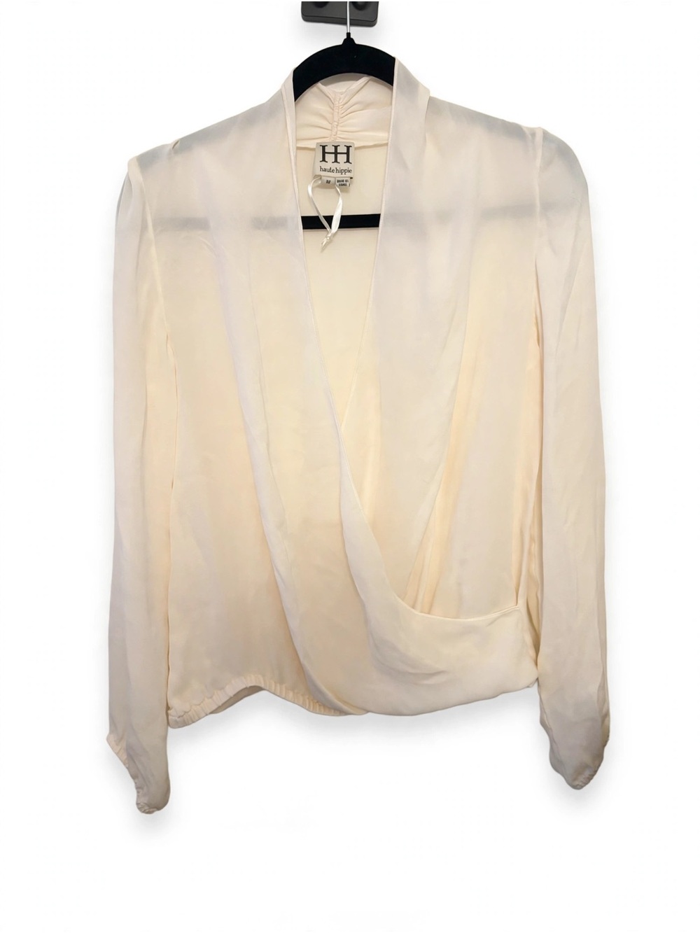 Haute Hippie Cream Draped Surplice Blouse medium